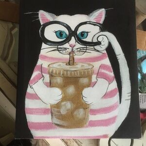 Striped Pink and White Cat Art Canvas